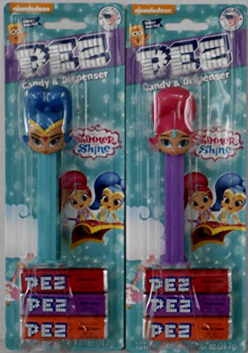 Shimmer  Shine Pez Dispensers in Blister Card Packaging with 3 Rolls of Candy  2 Dispenser Bundle