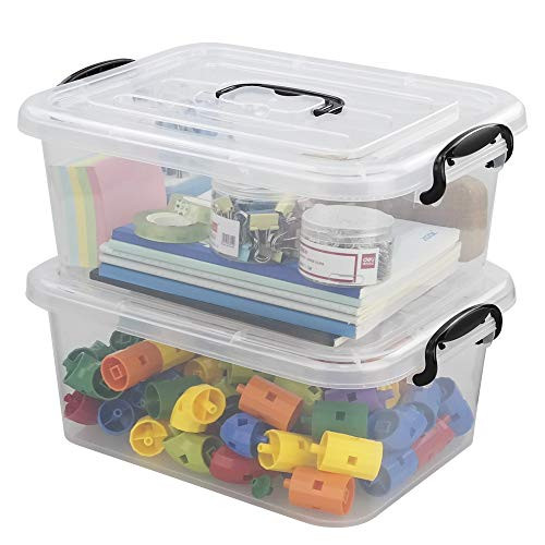 Idomy 8 L Plastic Storage Latch Box Clear Containers with Lids 2Pack