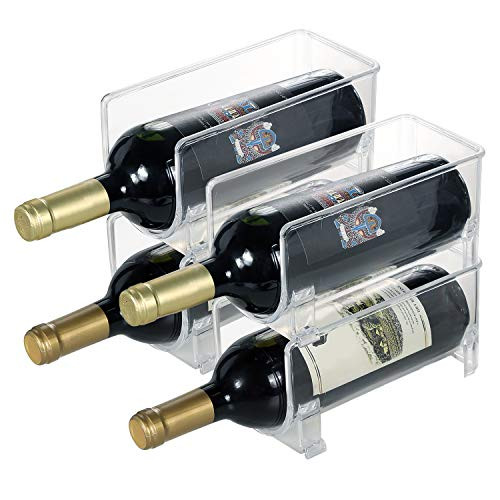 changhao 4 Pack Wine Bottle Rack Vertical Stackable Wine Storage Rack Transparent Clear Plastic Refrigerator Water Bottle Holder Storage Organizer for Worktop Fridge Mini Bar