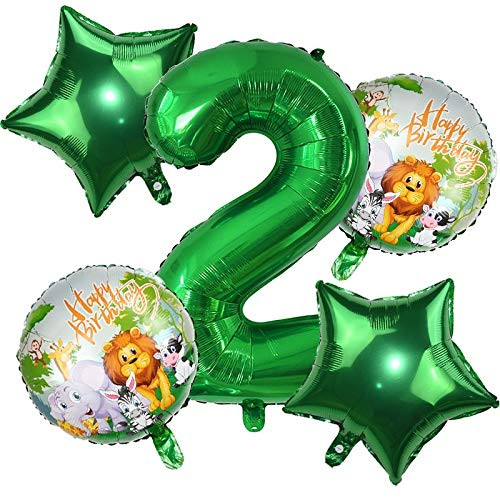 Haimimall Safari Animal Foil Balloons Animal Theme Balloons Number 2 Balloon 2nd Birthday Boy Wild one Birthday Decorations