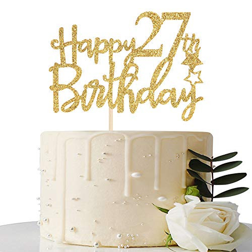 Gold Glitter Happy 27th Birthday Cake Topper  27 Cake Topper  27th Birthday Party Supplies  27th Birthday Party Decorations