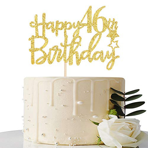 Gold Glitter Happy 46th Birthday Cake Topper  46 Cake Topper  46th Birthday Party Supplies  46th Birthday Party Decorations