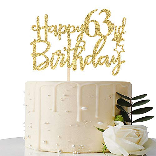 Gold Glitter Happy 63rd Birthday Cake Topper  63 Cake Topper  63rd Birthday Party Supplies  63rd Birthday Party Decorations