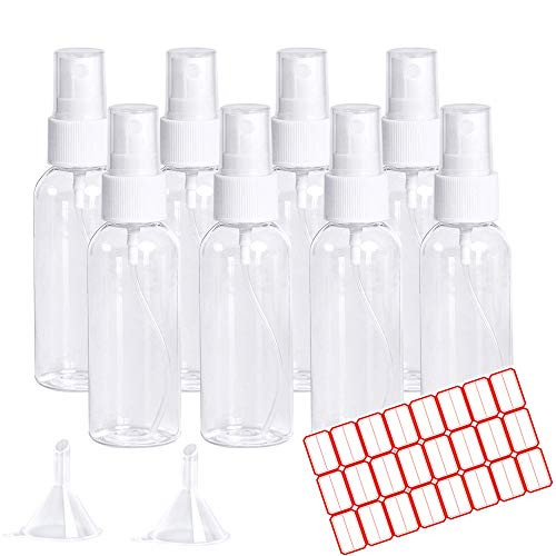 Spray Bottles 2oz50ml Clear Empty Fine Mist Plastic Mini Travel Bottle Set Small Refillable Liquid Containers Portable Cosmetic Spray Bottle with 2pcs Funnels and 24pcs Labels 50ml 8PCS