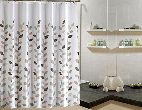 Dolii Shower Curtain for Bathroom Polyester Water-Repellent Printed with Plastic Hook(Little Leaf,72"x72")