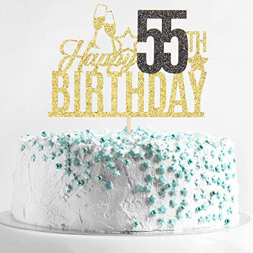 Happy 55th Birthday Cake Topper  Fifty fiveyearold Cake Topper 55th Birthday Cake Decoration 55th Birthday Party Decoration Gold and Black