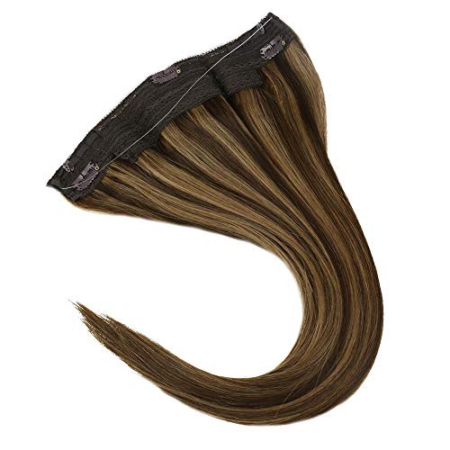 VeSunny 12inch Halo Hair Extensions Human Hair Color #4 Dark Brown Mixed #27 Caramel Blonde Halo Style Hair Extensions 11inch Width 80gSet VeSunny 12inch Halo Hair Extensions Human Hair Color #4 Dark Brown Mixed #27 Caramel Blonde Halo Style Hair Extensions 11inch Width 80gSet