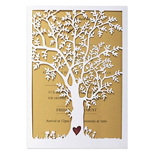 KUCHYNEE 20PCS Rustic Laser Cut Tree Wedding Invitations Cards with Envelopes for Bridal Shower Engagement Heart Design Fall Tree Wedding Invites