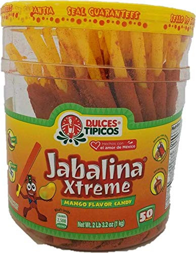Jabalina Xtreme Mango Flavor Large 50 piece Container of Hot Tamarind Flavored Sticks candyPalitos Con Tamarindo Pinatera Mexican candy classical party snacks straws popotes enchilados Michelada