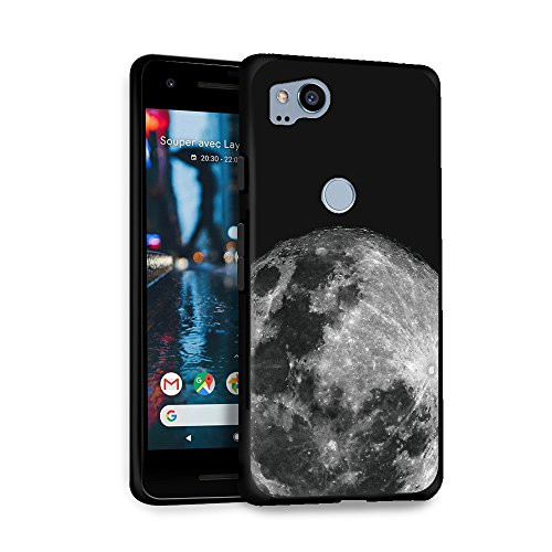 HELLO GIFTIFY Phone Case Compatible with Google Pixel 2 50 inch 2017 Black Soft TPU Gel Protective Rubber Cover Moon Designed