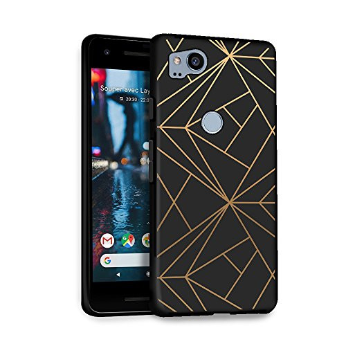 HELLO GIFTIFY Phone Case Compatible with Google Pixel 2 50 inch 2017 Black Soft TPU Gel Protective Rubber Cover Geometric Gold Designed