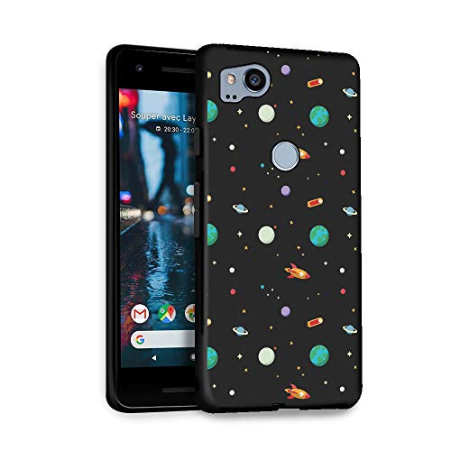 HELLO GIFTIFY Phone Case Compatible with Google Pixel 2 50 inch 2017 Black Soft TPU Gel Protective Rubber Cover Planet Pattern Designed