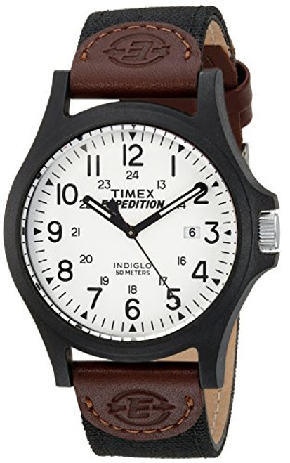 Timex Mens TW4B08200 Expedition Acadia BlackBrownWhite LeatherNylon Strap Watch