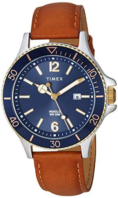 Timex Mens TW2R64500 Harborside TanBlue Leather Strap Watch