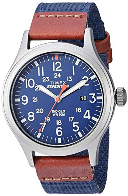 Timex Mens TW4B14100 Expedition Scout 40mm BlueBrownGray LeatherNylon Strap Watch