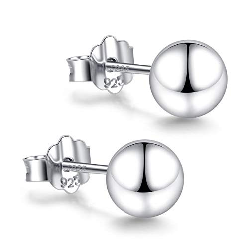 White Gold Sterling Silver Ball Stud Earrings 3mm8mm Options Simple Polished Ball Studs Hypoallergenic Jewelry 6mm