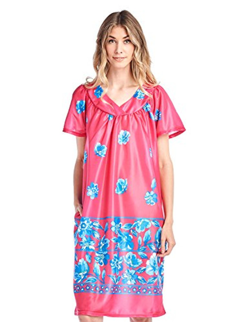 Casual Nights Womens Short Sleeve Muumuu Lounger Dress  Fuchsia  3XLarge