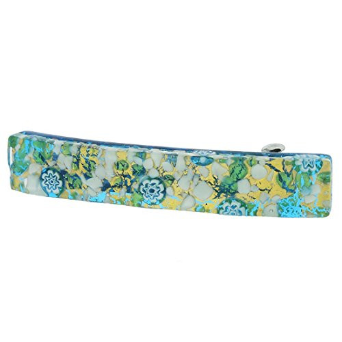 GlassOfVenice Murano Glass Venetian Reflections Hair Clip  Aqua Gold
