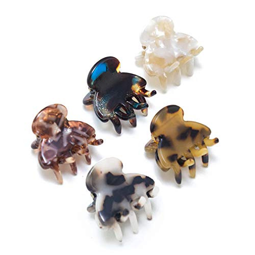 Tortoise Shell Cellulose Acetate Hair Claw Clips for Women Girls?5 Pack Small Tortoise Barrettes Acrylic Hair Jaw Clips Clamp Celluloid Leopard Print Hair Clips for Thin Hair