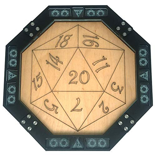 C4Labs Octagon Dice Tray~OctagonWood with Laser Etched D20 Design for Gaming