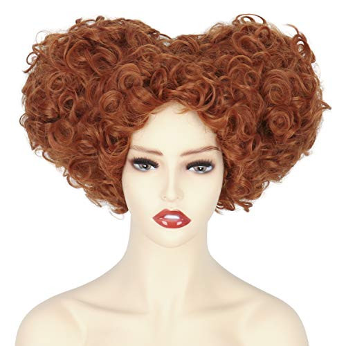 Cosela Women Short Curly Reddish Brown Hearts Shaped Wig Halloween Cosplay Costume Hair