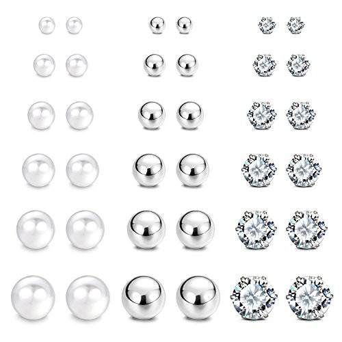 JewelrieShop Earrings Studs Set for Women Girl Stainless Steel CZ Ball Faux Pearl Hypoallergenic Silver Multiple Piercing Ear Stud Earing for Men 18 Pairs Silver Ball JewelrieShop Earrings Studs Set for Women Girl Stainless Steel CZ Ball Faux Pearl Hypoallergenic Silver Multiple Piercing Ear Stud Earing for Men 18 Pairs Silver Ball