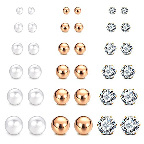 JewelrieShop Earrings Studs Set for Women Girl Stainless Steel CZ Ball Faux Pearl Hypoallergenic Silver Multiple Piercing Ear Stud Earing for Men 18 Pairs Rose Gold Ball JewelrieShop Earrings Studs Set for Women Girl Stainless Steel CZ Ball Faux Pearl Hypoallergenic Silver Multiple Piercing Ear Stud Earing for Men 18 Pairs Rose Gold Ball