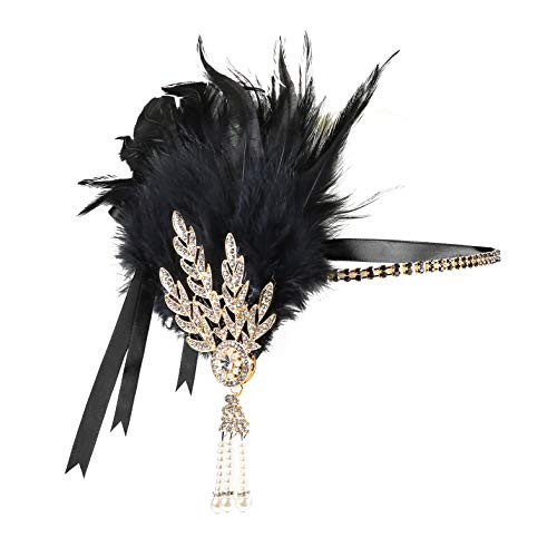 Metme Vintage 1920s Flapper Headband Roaring 20s Great Gatsby Headpiece with Feather 1920s Flapper Gatsby Hair Accessories
