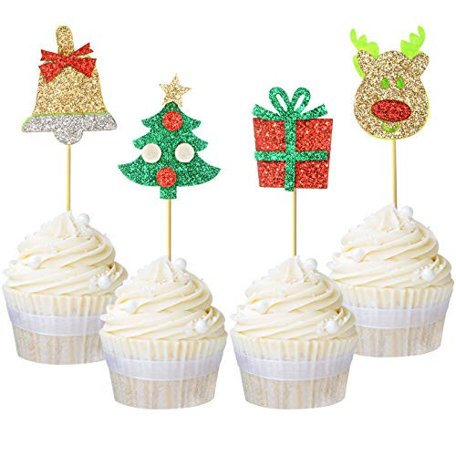48 Pieces Christmas Cupcake Toppers Picks Glitter Cake Toppers Home Party Decor Christmas Party Supplies Favors
