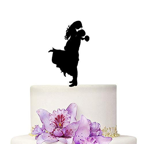 YAMI COCU Wedding Cake Toppers Bride and Groom Black Color Acrylic Silhouette Wedding Party Engagement Decoration
