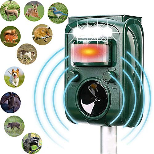 MCAIOX Ultrasonic Repeller Solar Powered Waterproof Outdoor Animal Repeller with Ultrasonic SoundMotion Sensor and Flashing Light Repeller for Cats DogsRepelpesticides