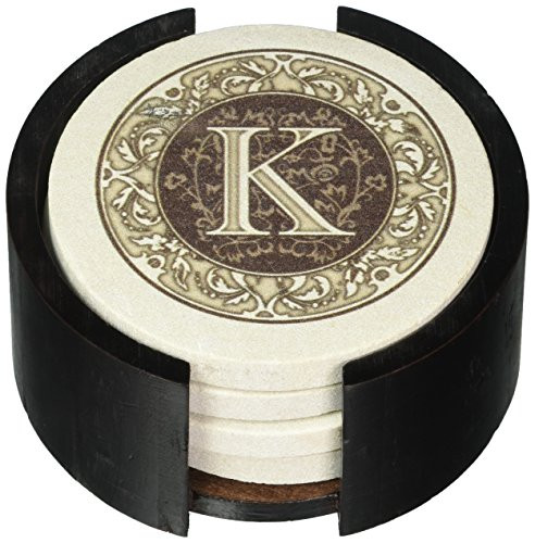 Thirstystone TSMK-H92 Monogram 4 Piece Coaster Set with Circular Holder, Multicolor