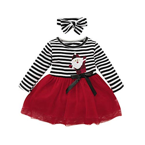 Toddler Baby Girls Christmas Outfits Santa Striped Print Long Sleeve Tulle Dress Headband Clothes Set Red 1218M Toddler Baby Girls Christmas Outfits Santa Striped Print Long Sleeve Tulle Dress Headband Clothes Set Red 1218M