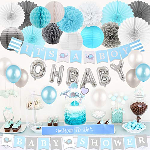 Baby Shower Decorations for Boys Elephant Theme Blue and Gray Its a Boy Baby Shower Banner Elephant Cake Toppers Paper Pom Poms Fans and Balloons Set Baby Shower Decorations for Boys Elephant Theme Blue and Gray Its a Boy Baby Shower Banner Elephant Cake Toppers Paper Pom Poms Fans and Balloons Set