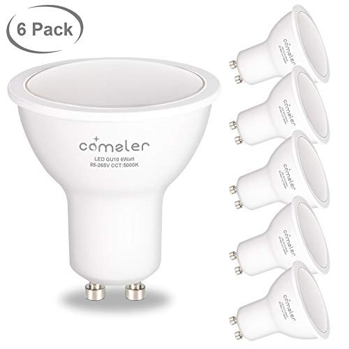 Comzler GU10 LED Bulbs 6W 50W Equivalent GU10 Base Halogen Replacement Bulb 5000K Daylight 120° 120V?550Lm Notdimmable Track Lighting Indoor Recessed Cans Pack of 6 5000K