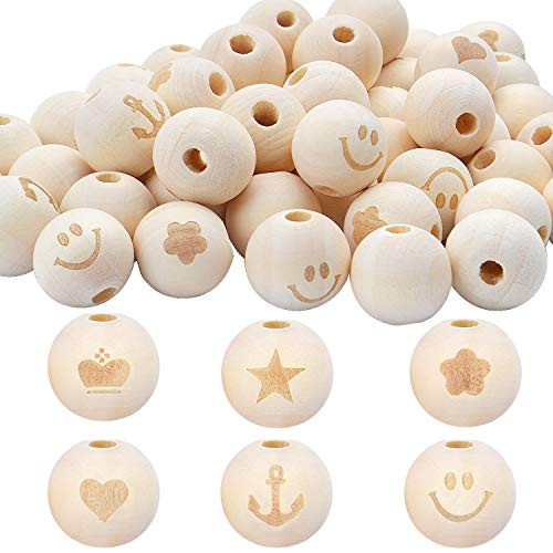 Natural Wooden Beads 50pcs Unfinished Wood Spacer Beads with Patterns Wooden Loose Beads Craft Beads 15mm for DIY Jewelry Making 6 Styles Natural Wooden Beads 50pcs Unfinished Wood Spacer Beads with Patterns Wooden Loose Beads Craft Beads 15mm for DIY Jewelry Making 6 Styles