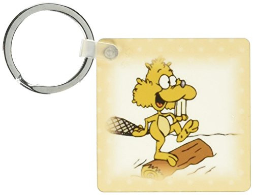 3dRose Print of Beaver on Log on Beige Dots Key Chains, 2.25" x 2.25", Set of 2 (kc_205122_1)