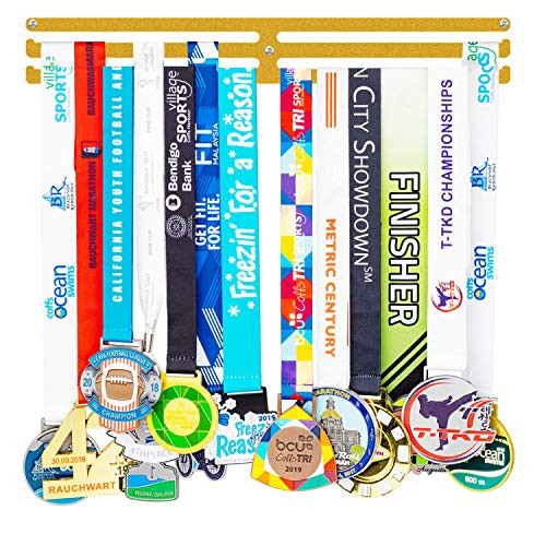 Race Medal Holder Display Hanger Rack FrameGold Medal Holder Wall Mount Easy to Install Race Runner Medal Frame 3 Lines Perfect Medal Holder