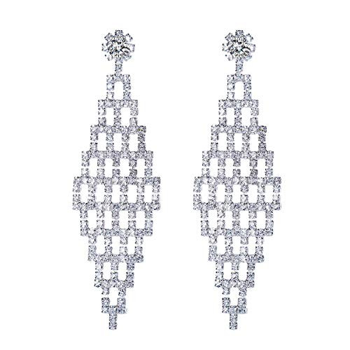 Silver Tone Clear Austrian Crystal Chandelier Tassel Bridesmaid Gorgeous Dangle Drop Prom Sparkly Rhinestone Earrings Chain