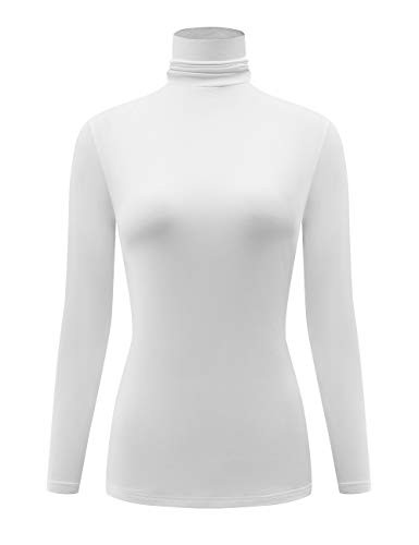KLOTHO Long Sleeve Mock Turtleneck Stretch Slim T Shirt Layer Top White Medium