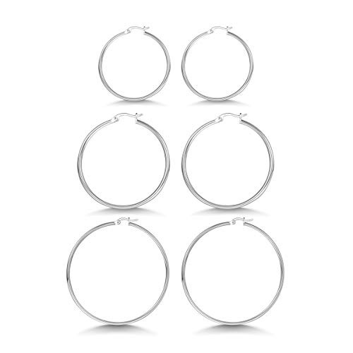 3 Pairs Silver Hoop Earrings for Women 925 Sterling Silver Hoop Earrings  14k White Gold Plated Big Hoop Earrings for Women Girls Gifts 30mm40mm50mm