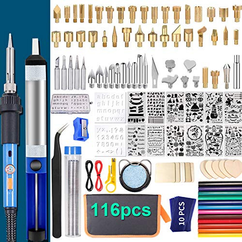 IVSUN 116pcs Wood Burning kit Professional Wood Burning Tool with Soldering DIY Creative Tools Adjustable Temperature 220~480? Wood Burner Soldering Pen for EmbossingCarvingSoldering  Pyrography