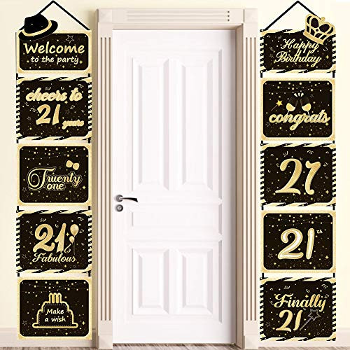 Large Glittery 21th Birthday Sign Finally 21 Happy Birthday Cutouts Hanging Banner Sparkling 21th Welcome Sign 21th Birthday Porch Sign Party Supplies Decorations for Wall Door Apartment
