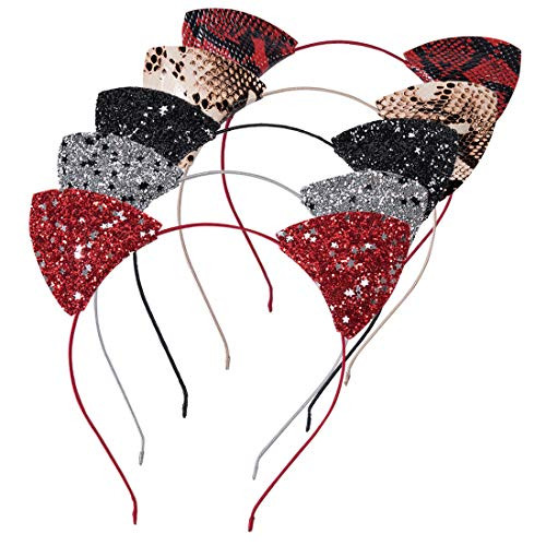 Lee Design Glitter Cat Ears 3D Puffy Ears Makeup Cat Ears Cute Cat Ears Glitter Hair Bands Cat Ears Headband for Daily WearingBirthday Party and Party Decorations One Size Pack of 5 Multicolor