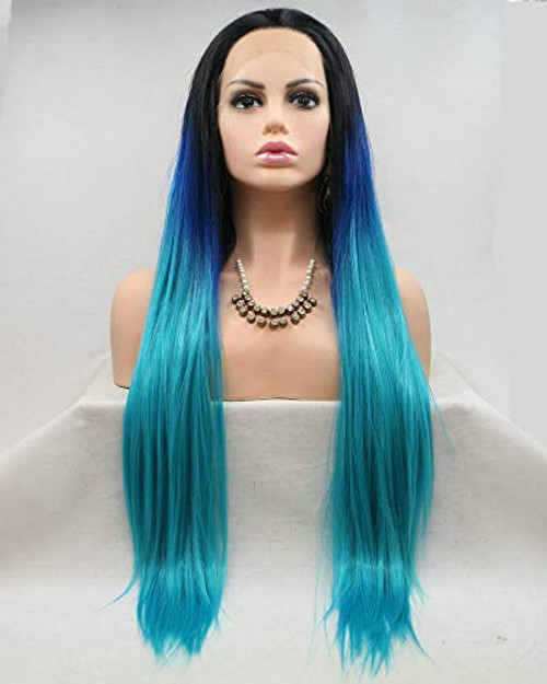 Mermaid Wigs Cosplay Party Hairstyle Heat Resistant Long Synthetic Hair Black Roots Ombre Sapphire blueSea blue Natural Hairline Handmade Lace Front Wigs For Drag Queen 26 Mermaid Wigs Cosplay Party Hairstyle Heat Resistant Long Synthetic Hair Black Roots Ombre Sapphire blueSea blue Natural Hairline Handmade Lace Front Wigs For Drag Queen 26