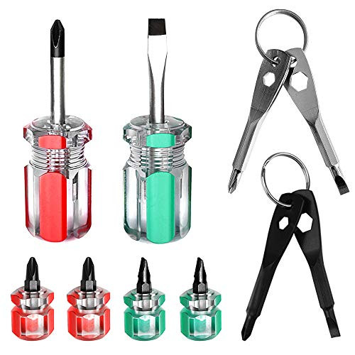Stubby Mini Screwdriver Keychain Screwdrivers Set Pocket Tools Ultra Short Screwdriver Performance Tools Kit Small Bits  Medium Bits  Key Screwdrivers Nut Driver DIY Finger Grip Drivers 10pcs