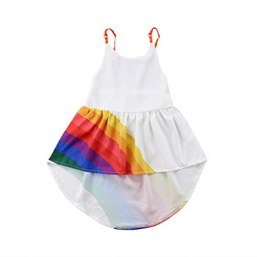 Casual Summer Toddler Kids Baby Girls Sleeveless Suspender Rainbow Beach Princess Party Sundress Dresses White 45 Years