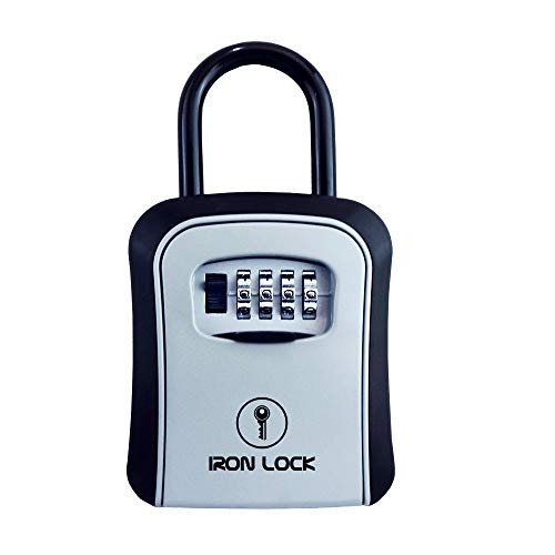 Iron Lock  Key Lock Box Combination Portable and Wall Mounted IndoorOutdoor Waterproof Key Lock Box 4 Digit Combination Lock Box Key Lock Box AB Switch with Resettable Code Hold 5 Spare Keys