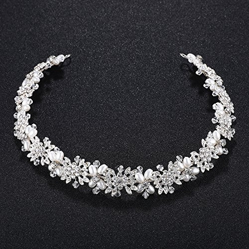 Oriamour Bridal Headpiece Flower Design Wedding Headband Bridal Hair Accessories Silver