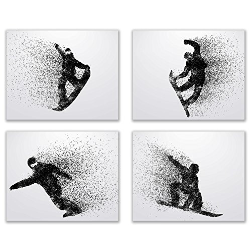 Summit Designs Snowboarding Wall Art Prints  Silhouette  Set of 4 8x10 Snowboard Poster Photos  Bedroom  Man Cave